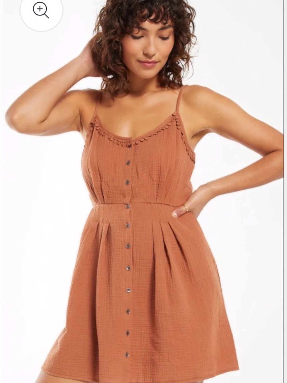 Z Supply Rust Button-Front Mini Dress with Spaghetti Straps - Picture 2 of 12